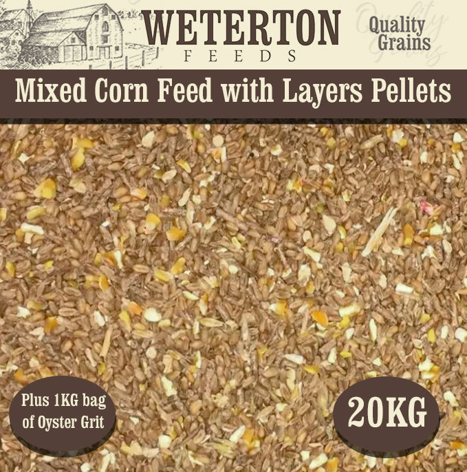 20Kg Mixed Poultry Corn with Layers Pellets & 1Kg Bag of Oyster Shell Grit